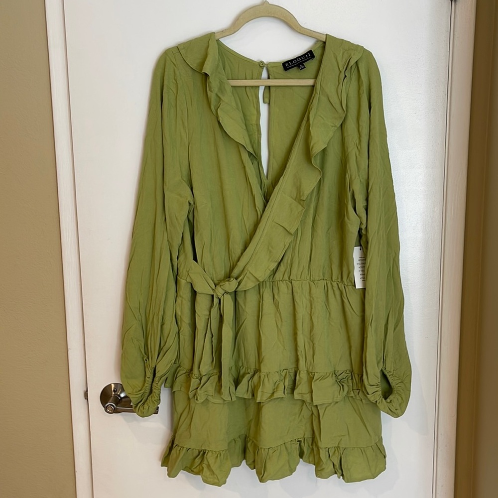 Eloquii Olive Green Ruffle Wrap Dress